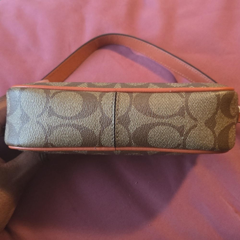 COACH Signature Canvas Small Shoulder Bag in Brown with Tan Trim - Picture 7 of 8